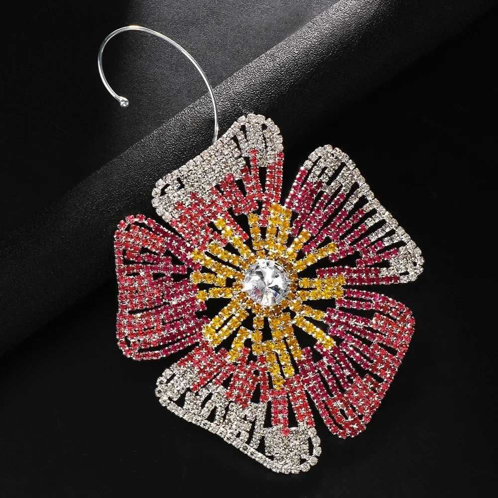 Exquisite Big Flower Earrings Dangle for Women Exaggerated Rhinestone Earrings Drop Wedding Jewelry Performance Show 250515
