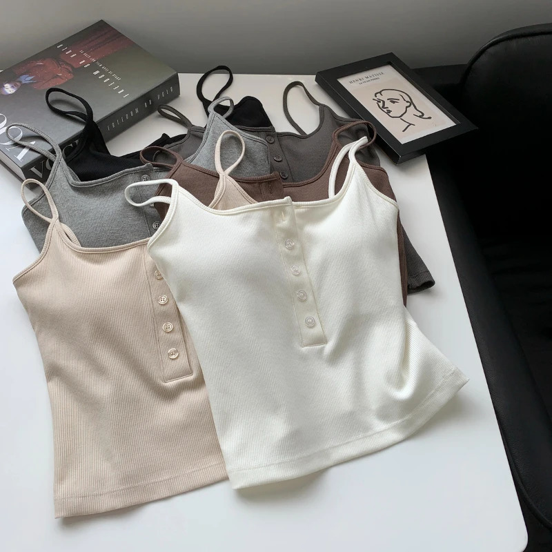 AOSSVIAO Womens Cropped Tops with Bra Pads Summer Corset Korean Suspenders Vest Sexy Camisole Slim 250515
