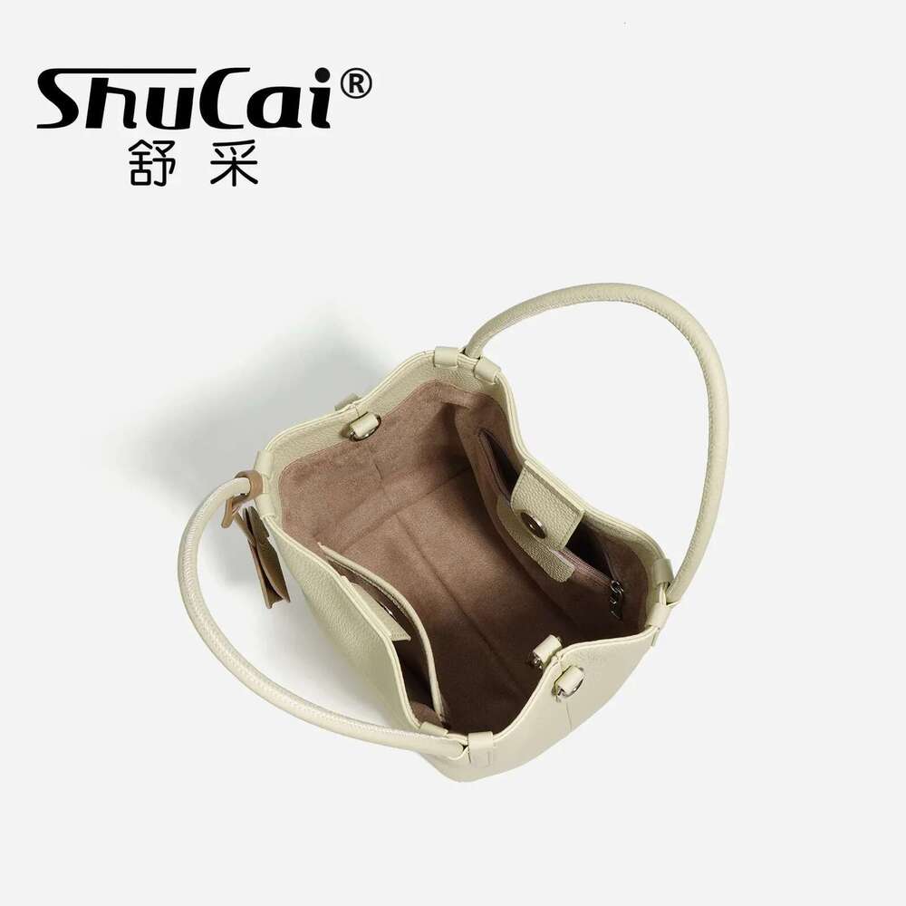Head Layer Cowhide Vegetable Basket Genuine Leather Cell Phone Crossbody Commuter Shoulder Bucket Bag