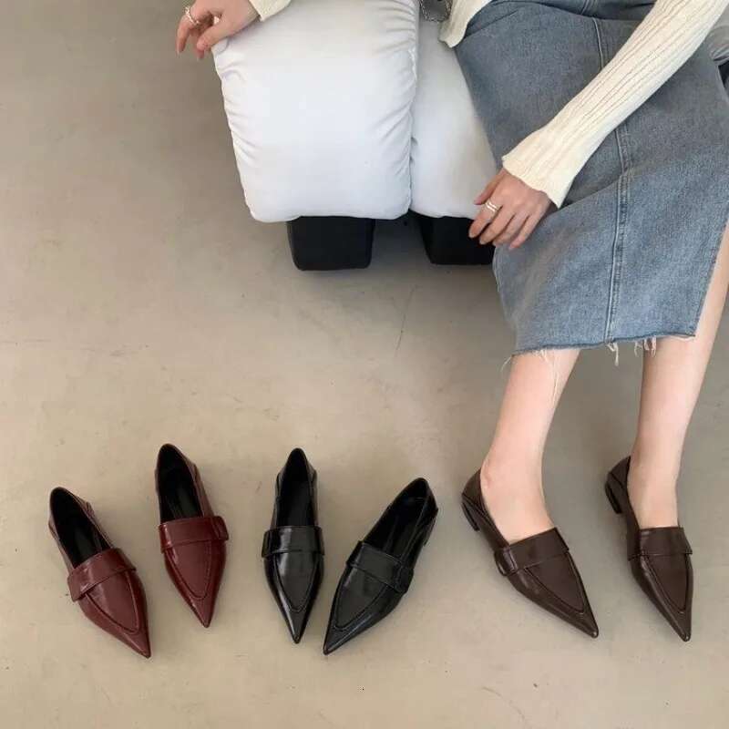 New Women Red Moccasins Fashion Pointed Toe Loafers Ladies Black Ballet Flat Leather Shoe 35-41
