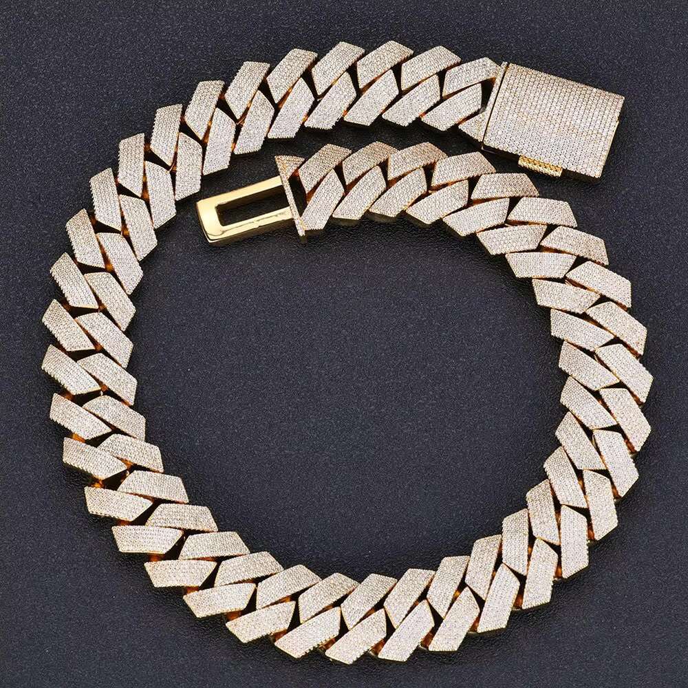 S925 Silver Necklace VVS Colour Moissanite Rhombus 26mm Cuban Chain Iced Out Necklace Hip Hop Tennis Chain LINK for Men Jewelry