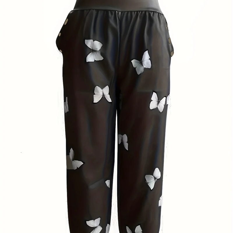 Womens plus size 1XL5XL casual and comfortable pants fashionable button pocket w250506