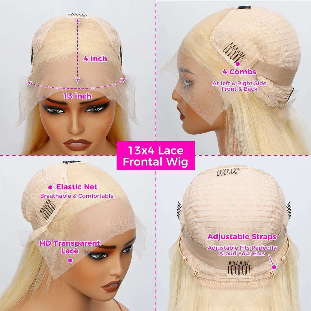 Short Straight Bob Blonde 613 Colored Front Wigs 13x4 Lace Frontal Human Hair Wig For Women
