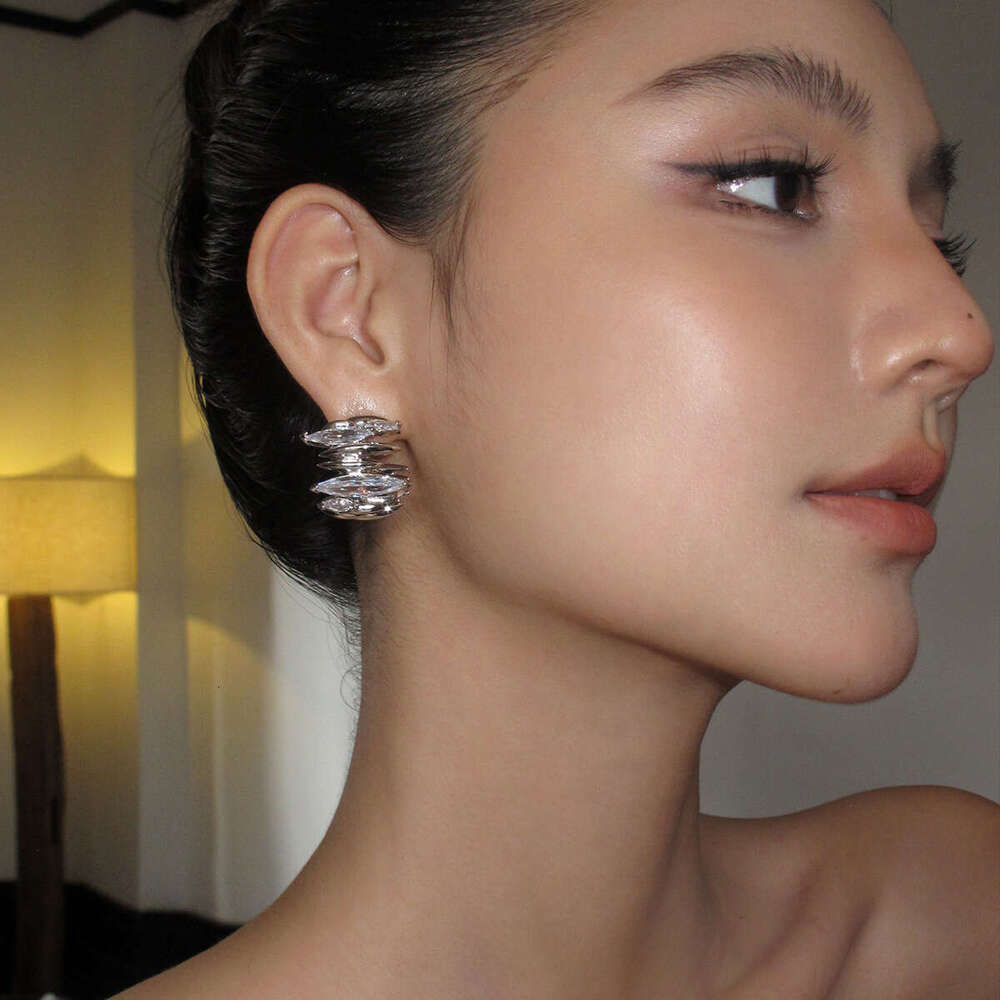 Boonee alus irregular horse eye circular zircon C-ring for women, exaggerated, unique, niche design earrings