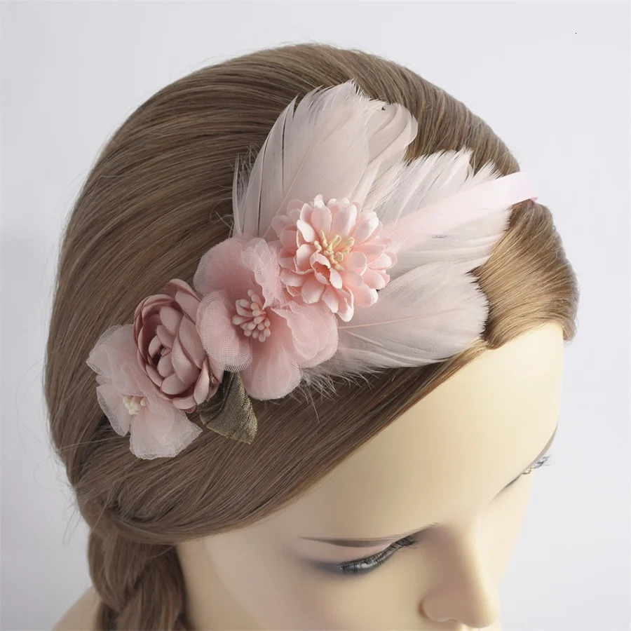Korean Handmade Butterfly Flower Girls Headbands Cute Pearl Feather Wedding Crown Princess Dance Party Headwear Hoop Accessories 250509