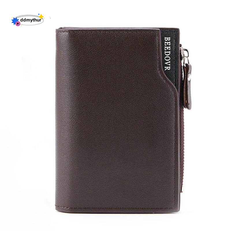Fashion men's wallet PU leather card holder wallet zipper coin pocket men's short wallet portable folding men's gift ddmythur
