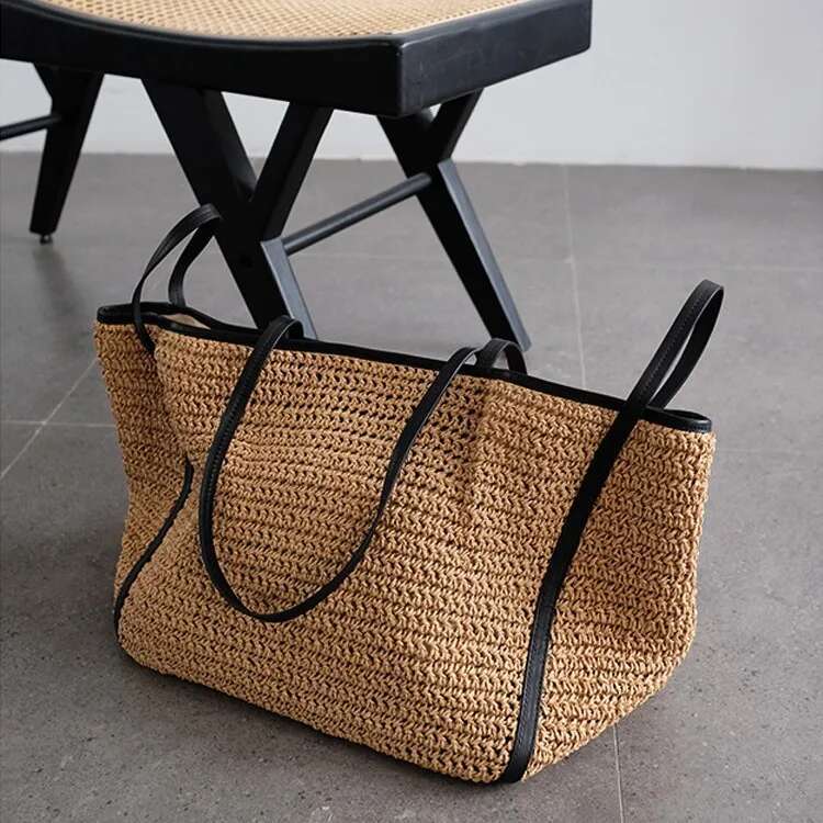 Straw Woven Tote Bags Casual Large Design Capacity Handbag Beach Shoulder Simple Women's Bag Shopping Summer Bolsos