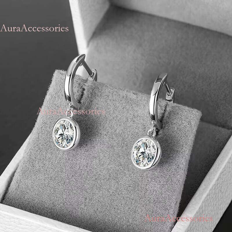 Simple Design 2ct VVS1 D Color Dangle Sterling Sier Drop Earrings for Women Platinum Plated Jewelry