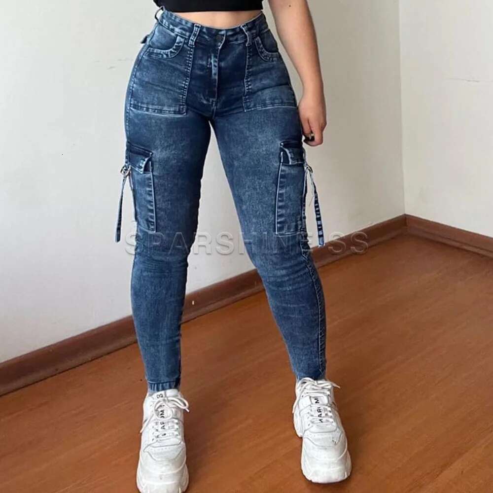 Vintage Streetwear Skinny Retro Y2k High Waist Jeans Casual Wash Cargo Women Autumn Winter Legging Denim Pants Designer