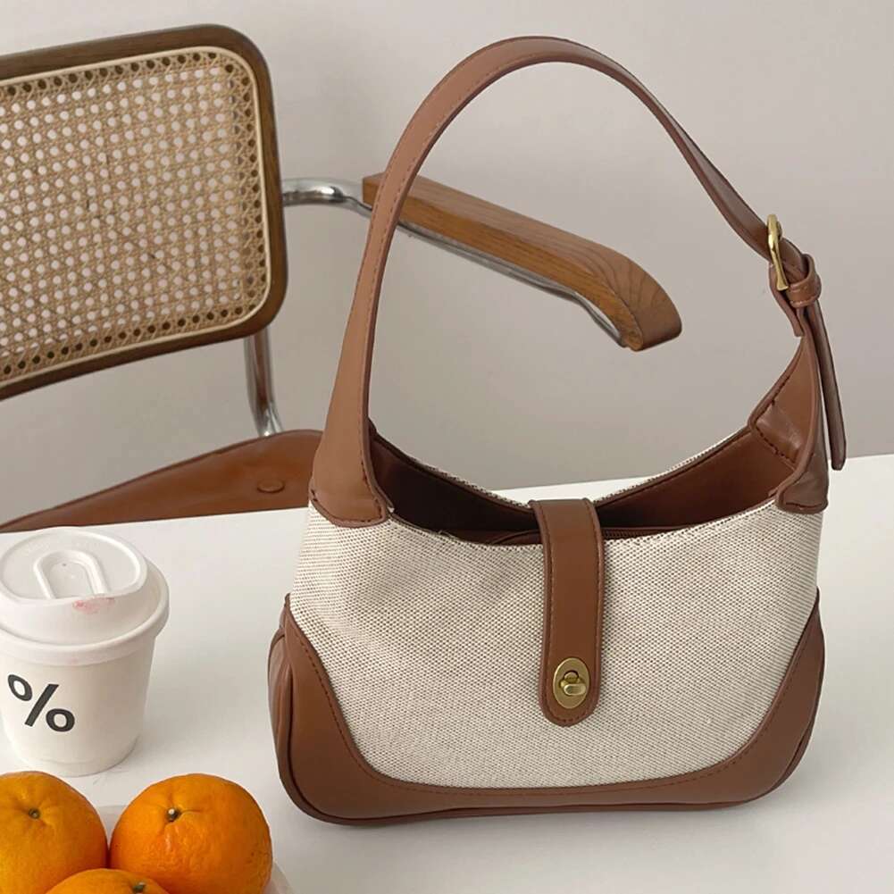 Women Vintage Contrast Color Tote Dumpling Bag Trendy French Underarm Purse For Daily Use And Fashion Events