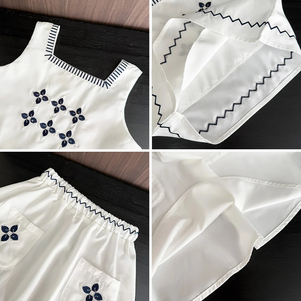 Summer Sleeveless with Pockets Kids Outfits Embroidered Vest Top Skirt Two-piece Girls Sets 3-7Y 250515