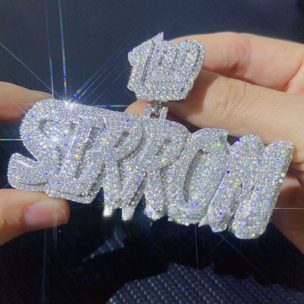 necklace moissanite chain Vvs Dia Sterling Sier Gold Iced Out Letter Pendan Cuban Link Hip Hop Custom Name Pendant