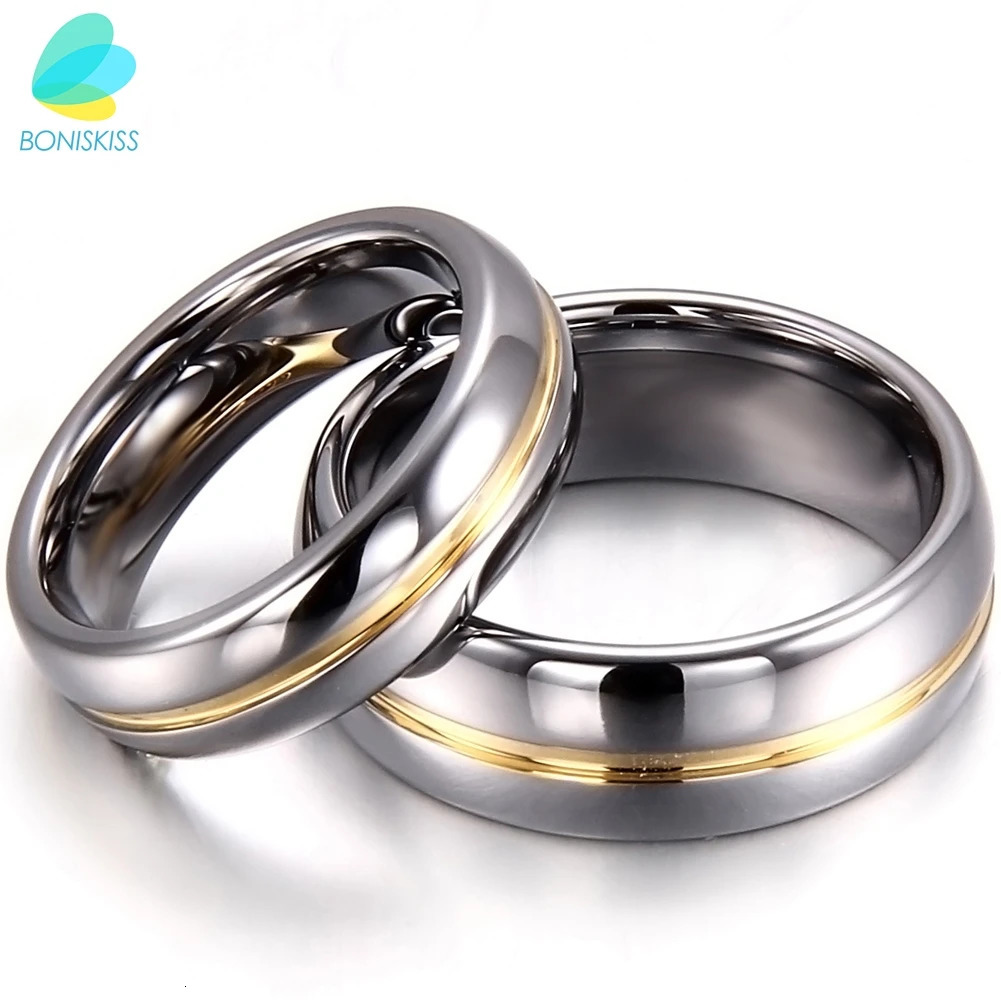 BONISKISS Couple Inset Tungsten Carbide Ring for Anniversary Engagement Wedding Rings 6/8 mm Bague Femme Lovers Jewelry Ring 250515