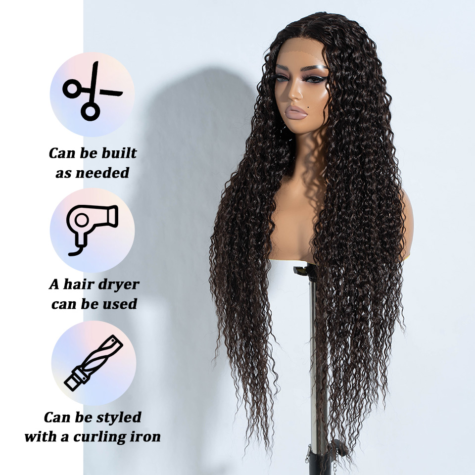 Rebecca Fashion Synthetic Lace Front 38 Inch Long Kinky Curly Wigs For Black Women Dark Brown Heat Resistant Hair High Temperature