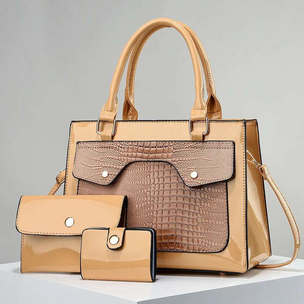 Large Capacity Bright Leather Hundred Girls Handbag High Quality Snake Print Three Piece Women's Bag PU Material