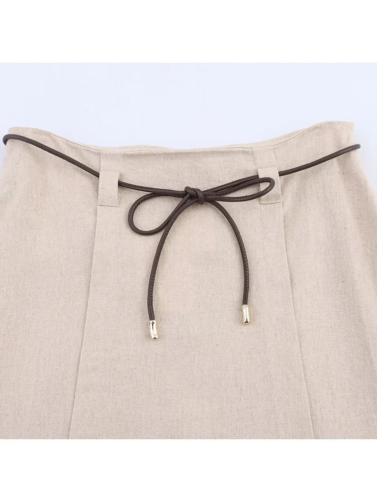 TFMLN Women Midi Skirt With Belt Sets Casual Halter Neck Backless Vest Top High Waist Aline Elegant Solid Streetwear 250515
