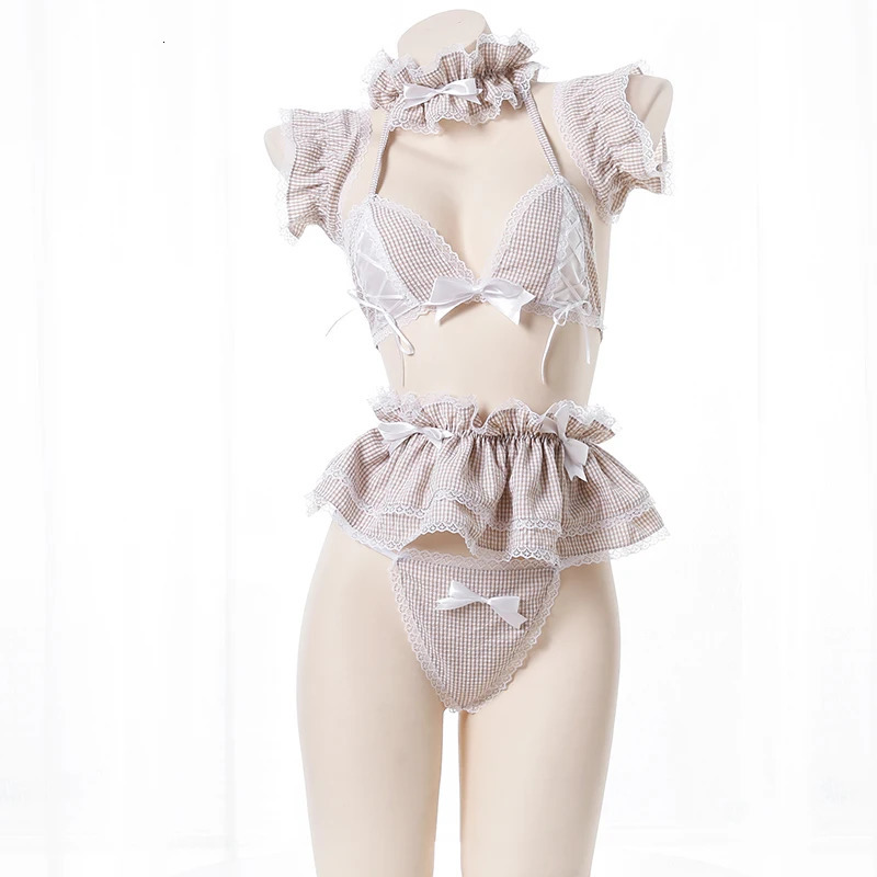 Japanese Lolita Cute Maid Uniform Kawaii Anime Sexy Bunny Girl White Pink Anime Role Play Lingerie Outfits Underwear 250515