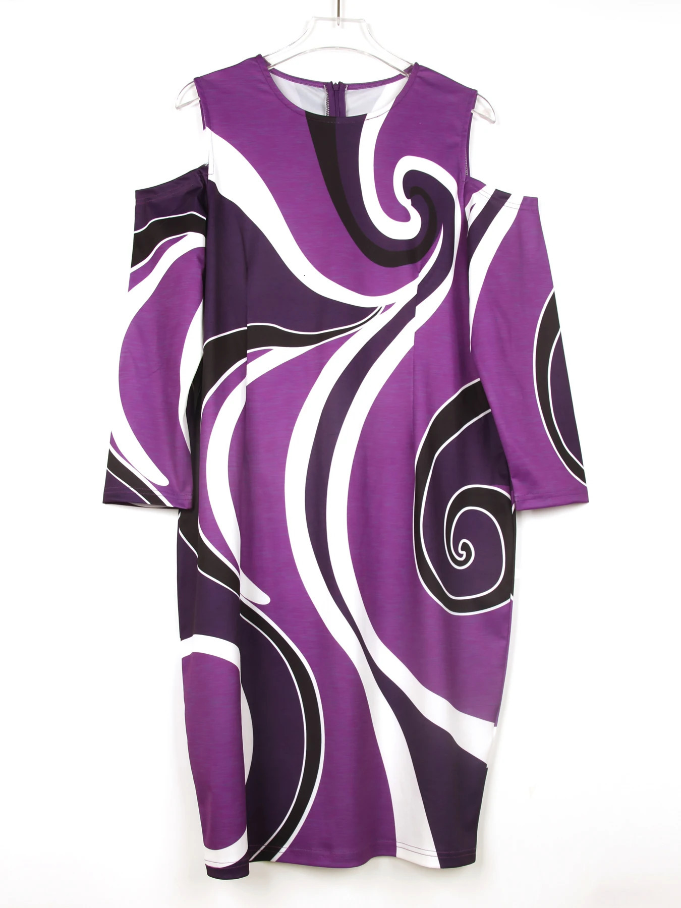 Womens Plus Size Colorblock Print Dress with Cold Shoulder and 34 Sleeves Casual Comfortable 250506