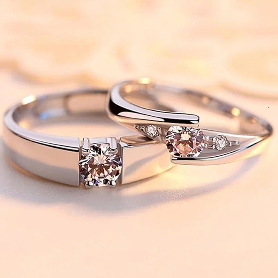 925 Silver Couple Rings Wedding Engagement Bands for his and hers engagement bands rings open adjustable 250515