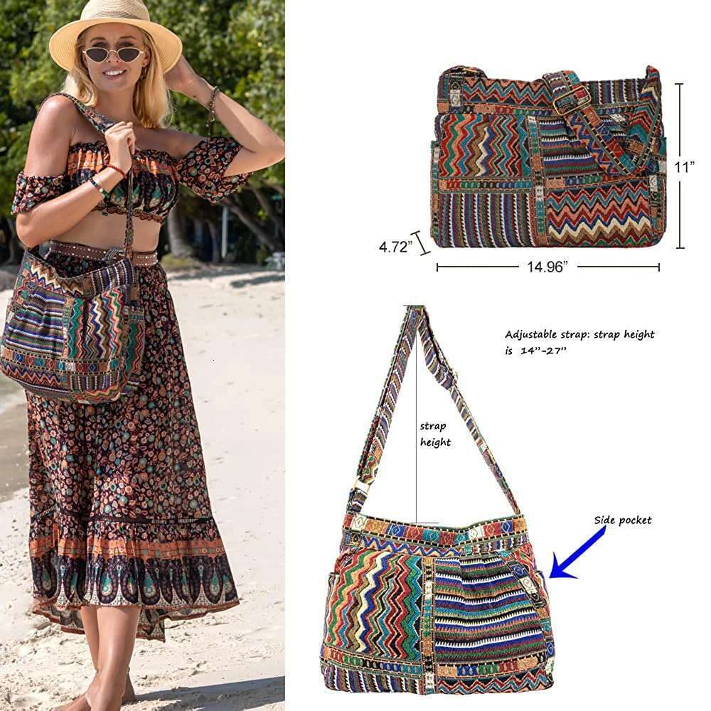Annmouler 2022 Women Designer Shoulder Vintage Crossbody Large Capacity Handbag Pockets Hobo Fabric Messenger Bag