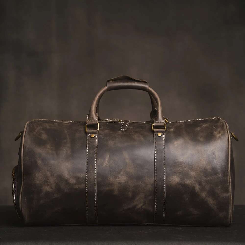 Men's Travel Genuine Leather Casual Hand Lage Bag High Capacity Fiess Bag Shoulder Shoe Pocket For 18 Inch Laptop