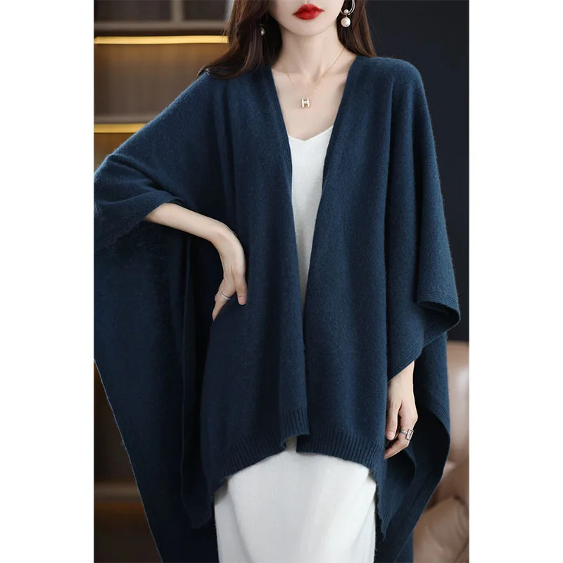 International style oversized shawl for women 100% pure wool cardigan cape loose knitted scarf spring autumn warm windproof cape 250514
