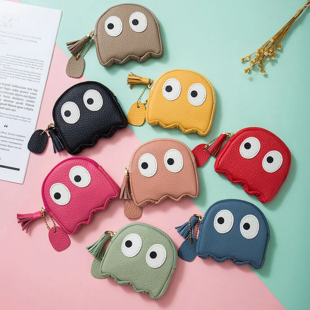 Cute Cartoon Genuine Leather Mini Coin Purse with Keychain Pouch Card Holder Organized Zip-Around Purse for Womens 250514