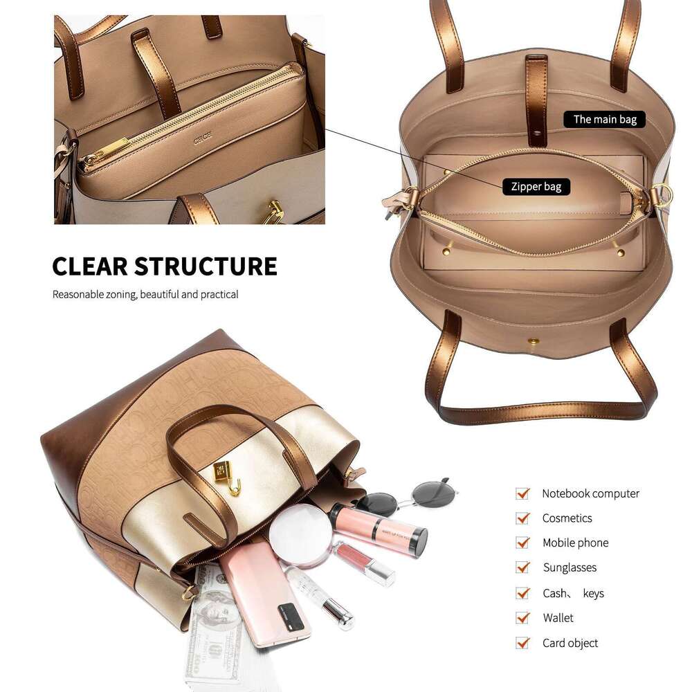 CHCH Large Capacity Tote Spring New Splicing Design Child Mother Belt Commuter Women's Bag
