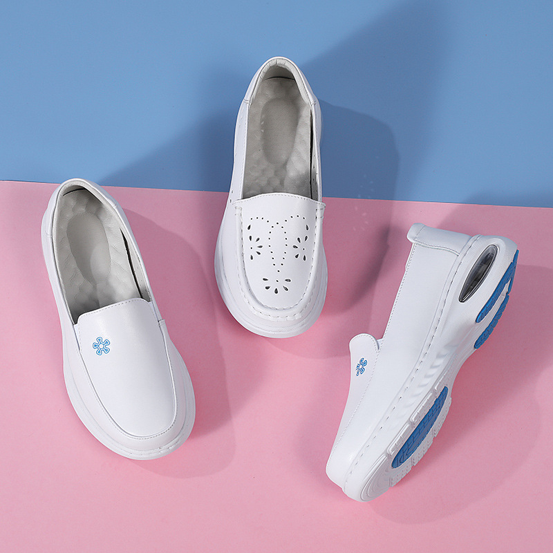 Summer Air Cushion Does Nurse Women Comfortable Soft Soles For Medical Care Anti Slip Breathable Hollow Out Casual Shoes Genuine Leather And Odor Ddmy