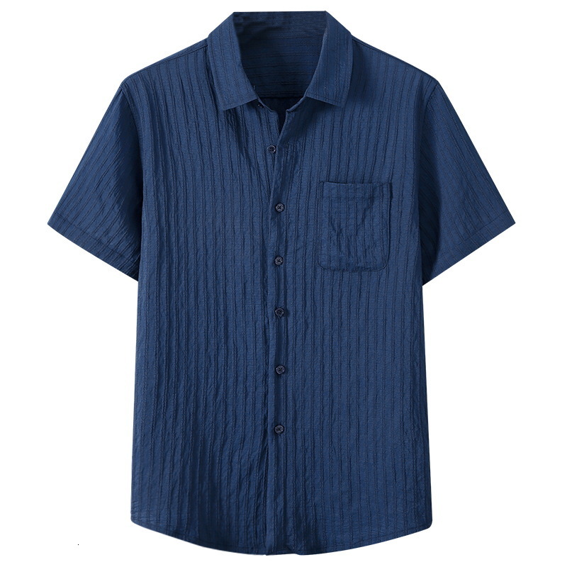 1511 Summer Light Ice Silk Mens Short Sleeve Shirt Striped Black Casual Versatile Half Sleeve Top 241224