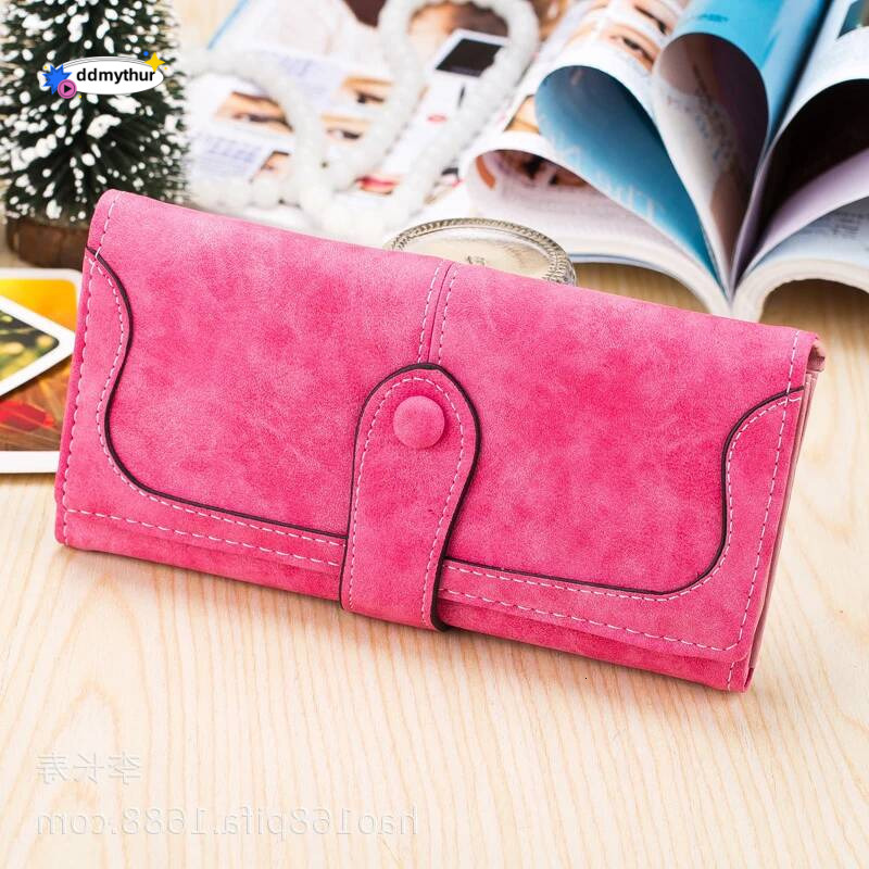 Trendy Retro Women's PU Leather Long Wallet Frosted European Style Holder, Fashion Buckle Clutch Purse ddmythur