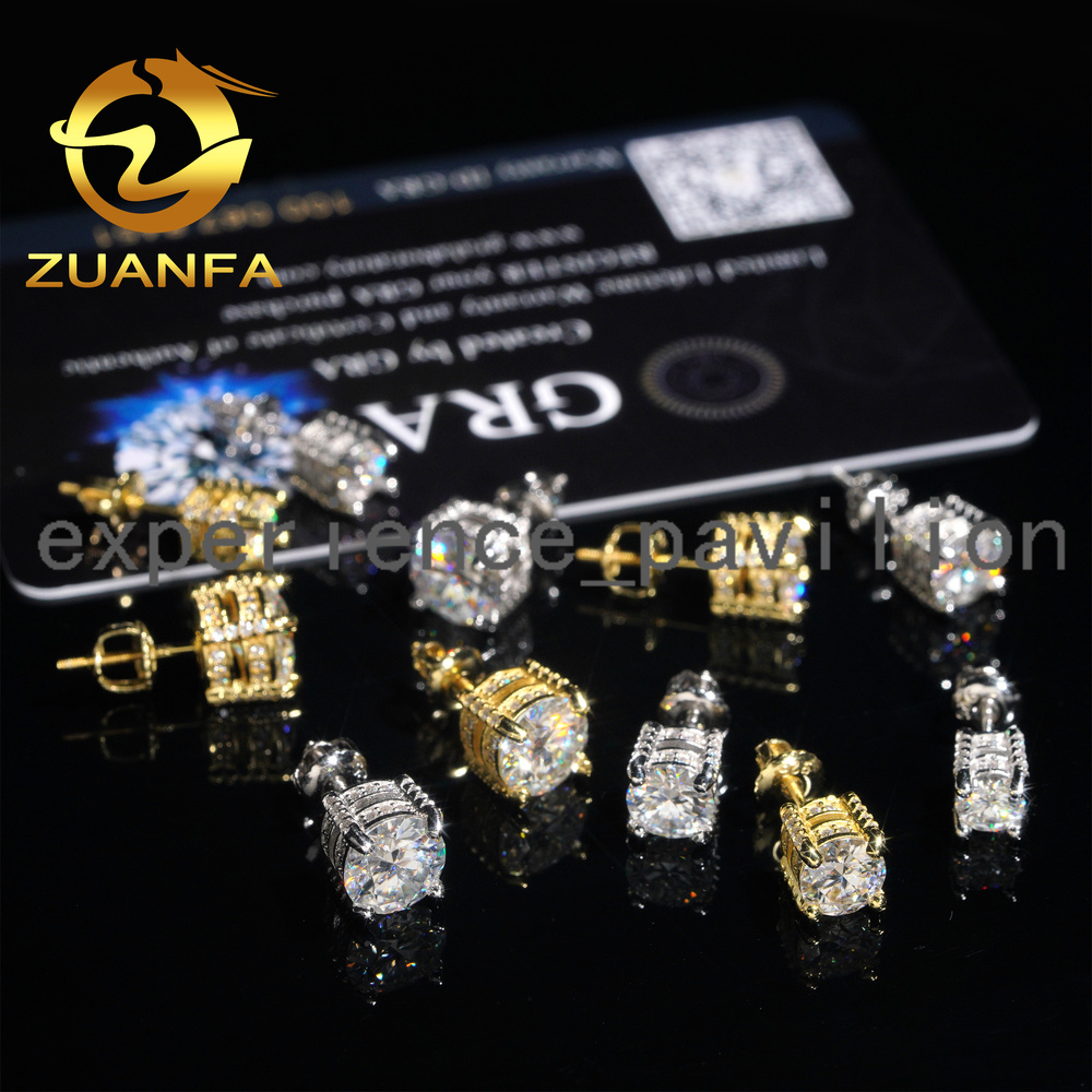 4 Prong Round Shape Earrings Moissanite 925 Silver 5mm 6.5mm 8mm Moissanite Stud Earrings Screw Back Pass Diamond Tester