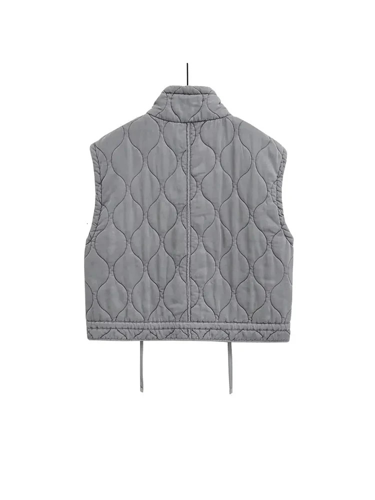 Nlzgmsj 2024 Autumn Winter Women Pocket Cotton Jacket Vest Sleeveless Stand Neck Zipper Waistcoat Loose Female Streetwear 250506