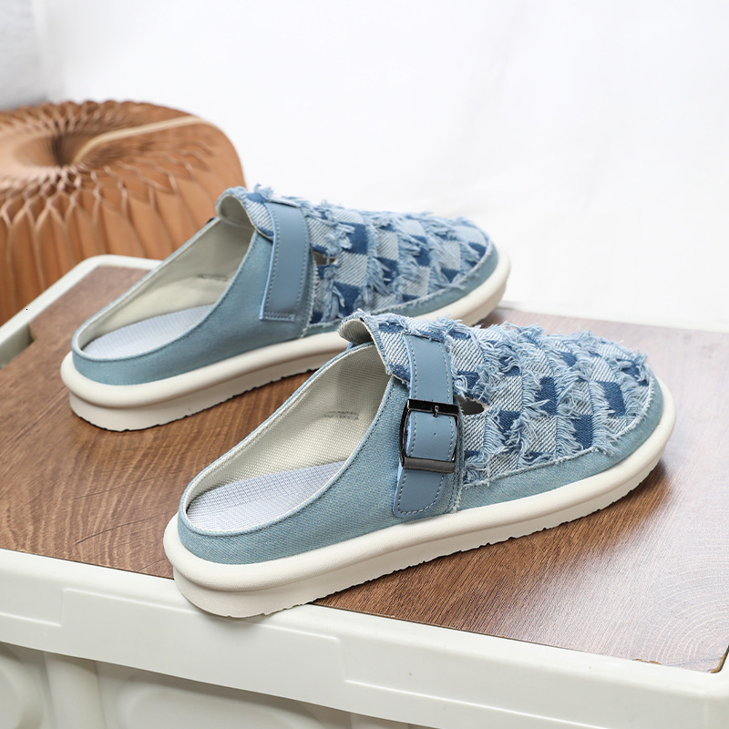 Spring New Baotou Casual Shoes Half Tote Men S One Step Stepping Boken Denim Fashion Casual Shoes Comfortable Slippers Ddmysaturn