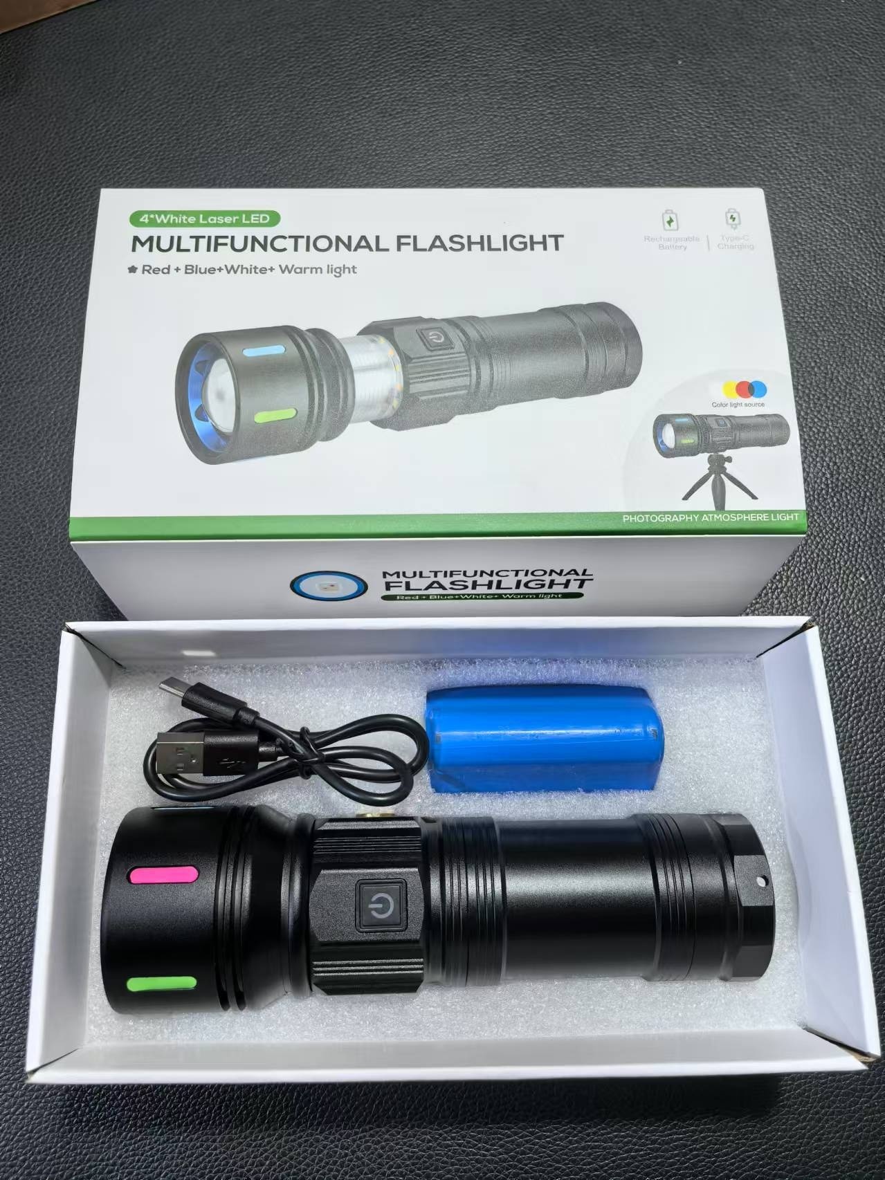 Ultra bright laser flashlight outdoor camping atmosphere light with expandable zoom, large capacity rechargeable, and long-lasting battery life hot-sa