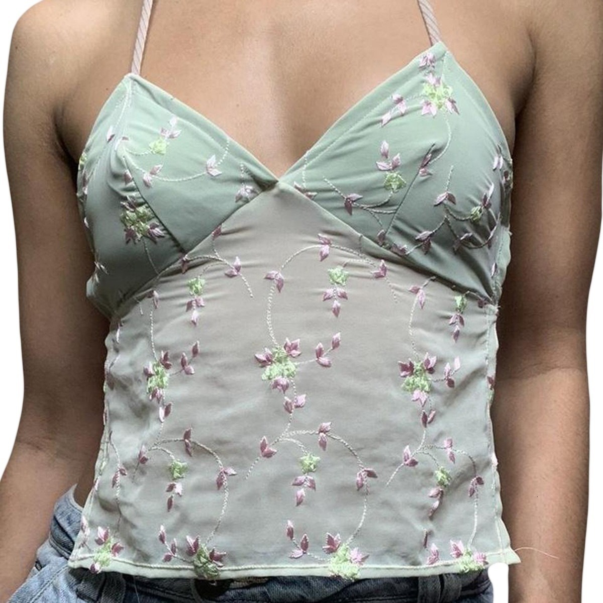 Sexy lace patchwork road north embroidered V-neck camisole womens vest top