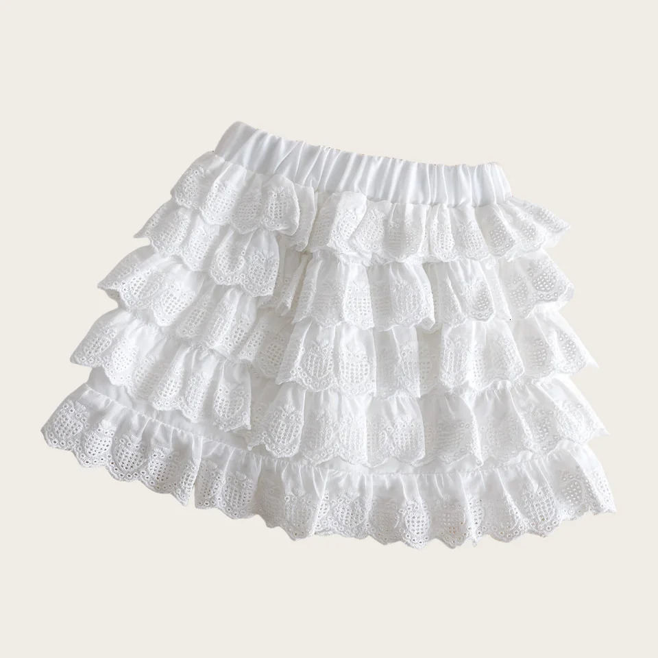 2 - 6 Y Baby Girls Cotton Floral Lace Embroidered Sleeveless Top and Ruffled Cake Skirt Set - Adorable Stylish Outfit for Kids 250515