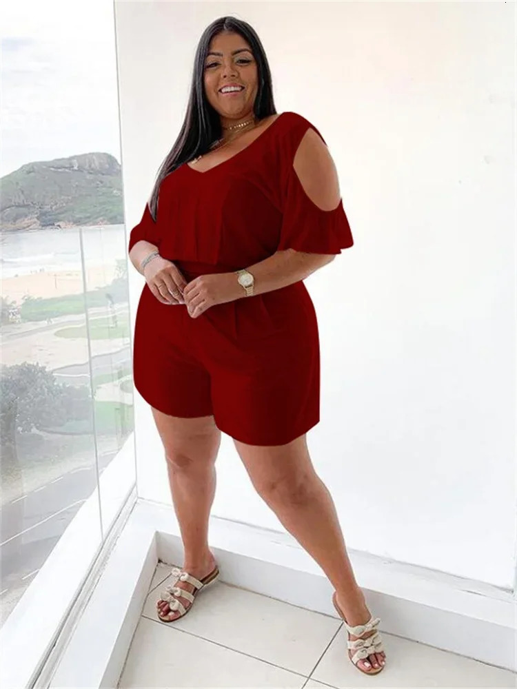 Wmstar Plus Size Jumpsuit Women V Neck Solid Color Casual Playsuits Bodycon Stretch Summer Bodysuit Wholesale Drop 250515