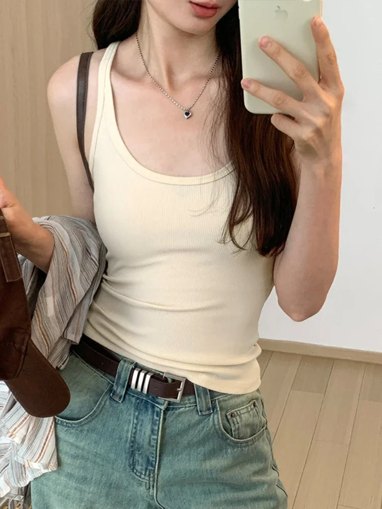 2025 ZJAISS Sleeveless Knitted Tops Green Sexy Basic Patchwork Summer Casual Cami Backless Y2k Vintage Tank Top Women 250506
