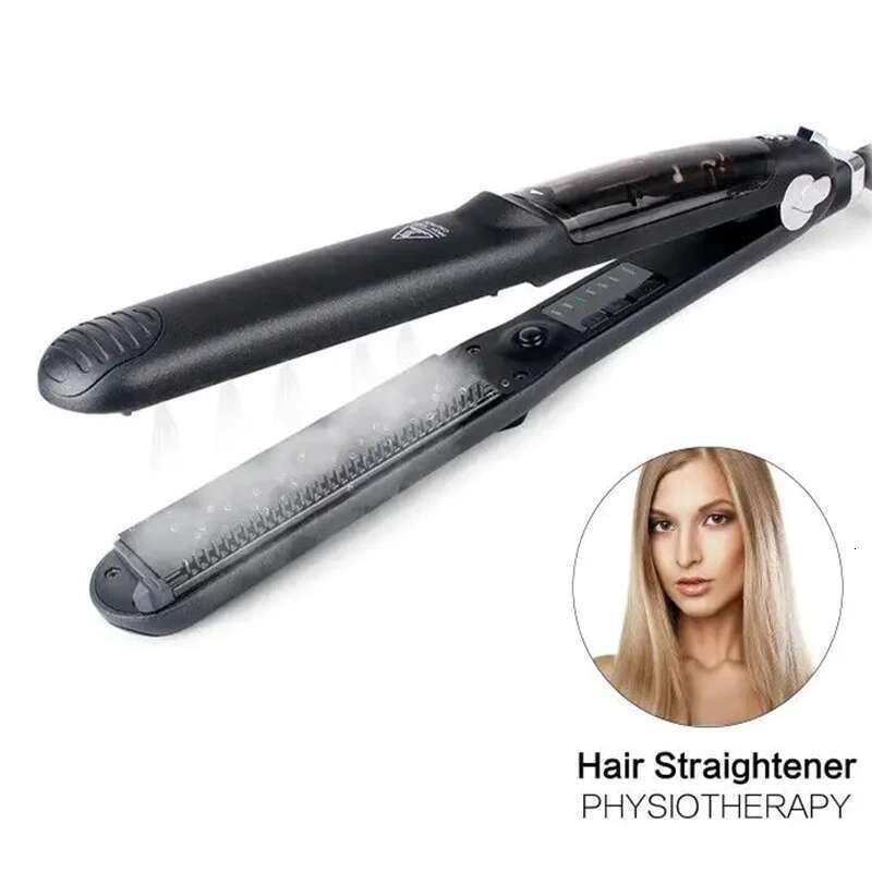 Women Flat Iron Salon Anti-scalding Straightener Steam Ceramic Heating 2 in 1 Hair Curler ElectricHair Styler Tools