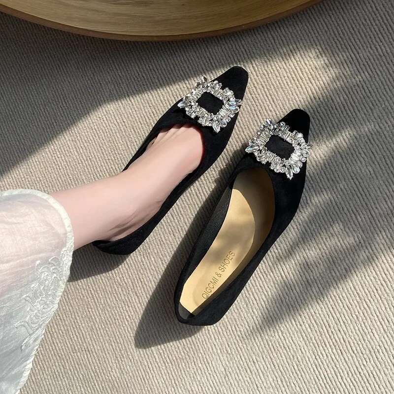 2025 Spring and Autumn New French Fashion Red Pointed Suede Water Dia Shallow Mouth Flat Casual Women's Shoes