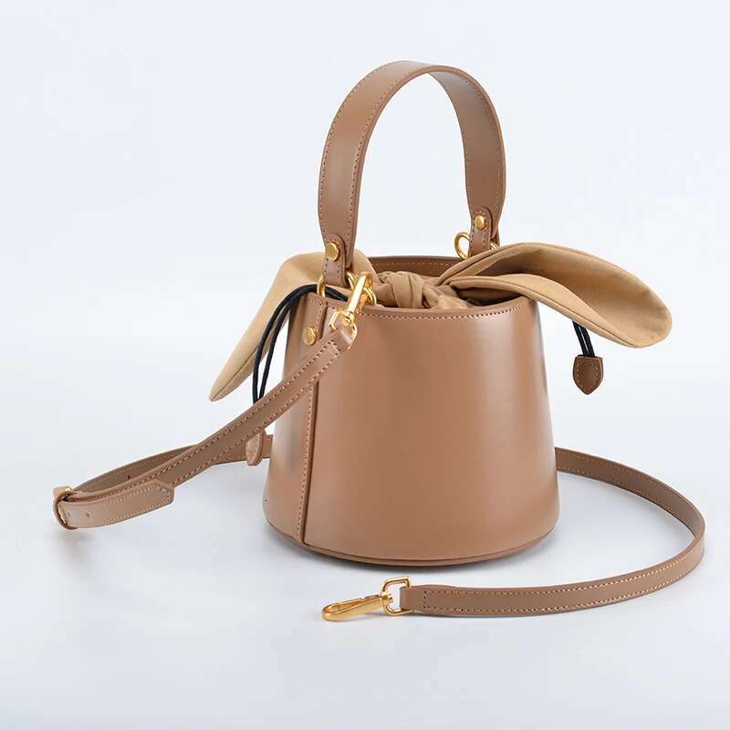 Rabbit Ears Versatile Bucket Genuine Leather Cowhide High Quality Women Handbag Shoulder Messenger Lady Purse Casual Bag