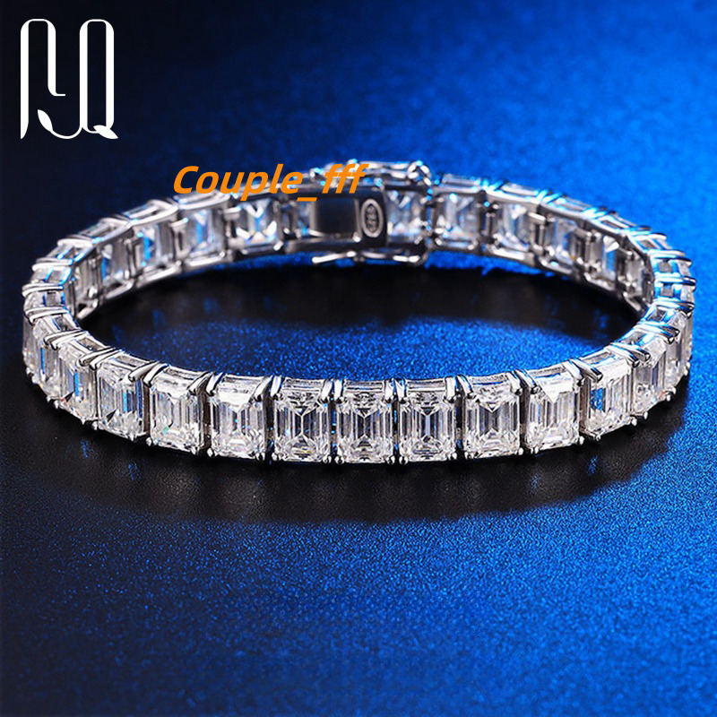 PYQ 3*5mm 5*7mm Emerald Cut 925 Sterling Silver Moissanite Bracelet PT950 Plated Women Jewelry Gemstone Moissanite Tennis Chain