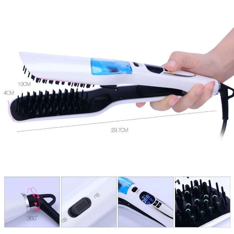 Professional wet and dry comb spray straightening splint portable steam hair straightener