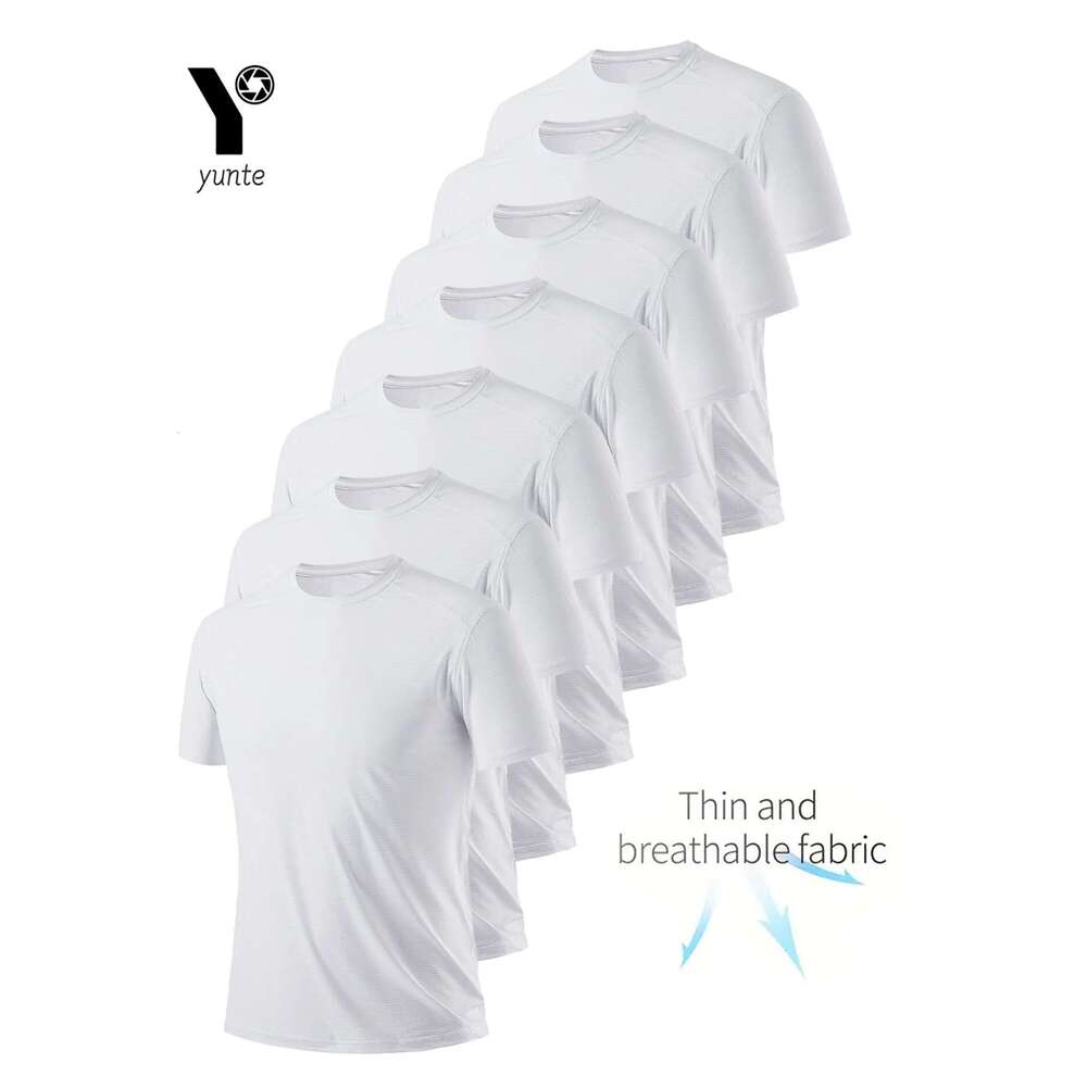 Round Neck T-Shirt 7-Piece White Ultra-Light Men's Quick-Drying Breathable Sweat-Absorbent Shirt Suitable for Fiess Gym and Ru