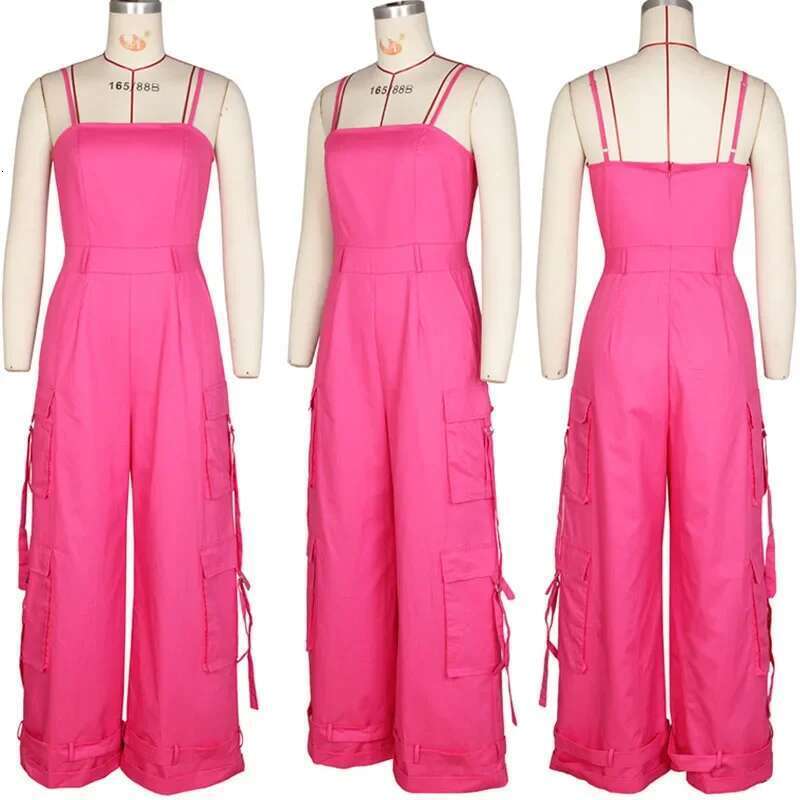 Sexy Spaghetti Strap Cargo Jumpsuit Women Summer Sleeveless Strapless Wide Leg Pants With Pockets One Pieces Romper Overall