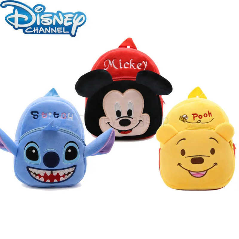 Disney Mickey Mouse Plush Backpack Minnie Winnie The Pooh Stitch Cute Baby School Bag Stuffed Toys Kawaii Children Birthday GiftXJ250515