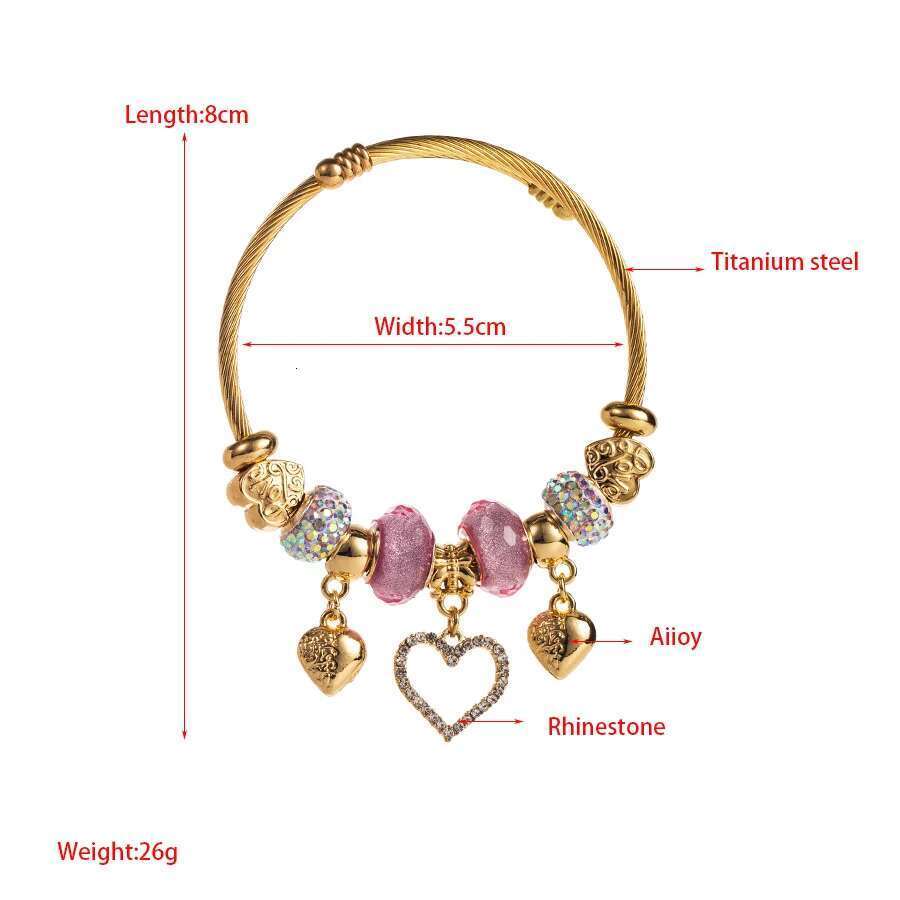 Love Pendant With Adjustable Opening For Women's DIY Stainless Steel Bracelet