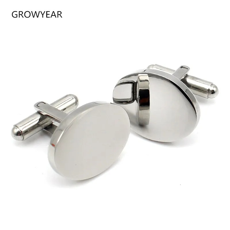 Silver Color Oval Cuff Buttons Men Wedding Stainless Steel Cuff Links Fashion Jewelry Wholease 250515