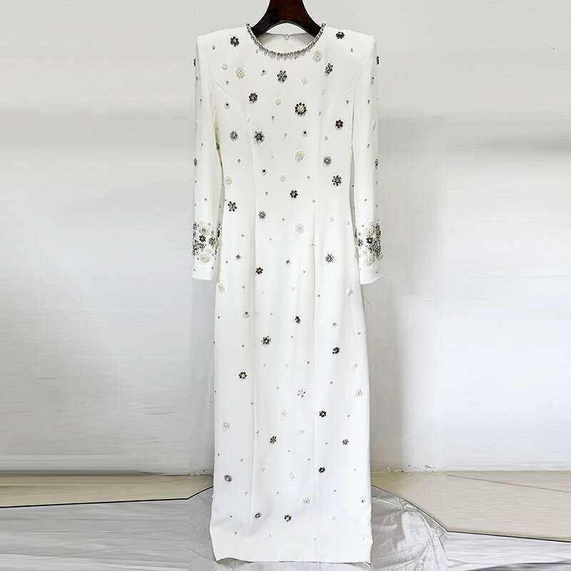 2025 new star fashion heavy industry nail bead inlaid diamond slim fit formal dress long skirt